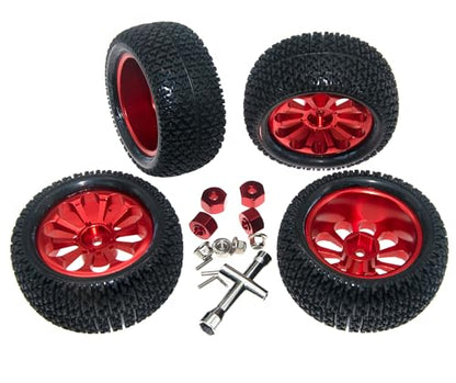 Wheel Rim Tire Compatible with 1/14 1/16 MJX Hyper Go Wltoys Upgrade 16207 16208 14210 Rc Car Aluminum Alloy 12mm Hex Adapter Part(Red) - color: Red