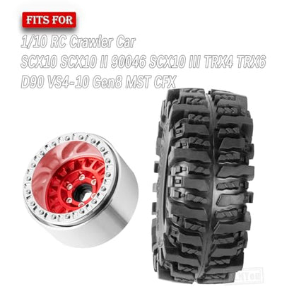 Rc 1.9 Inch Wheel Rims & Tires Wheels for 1/10 RC Crawler Car SCX10 SCX10 II SCX10 III 90046 TRX6 TRX4 D90 VS4-10 Gen8 MST CFX,Aluminum RC 1.9 Beadlock Tires Wheel,Red - color: Red (1.9 Tires Wheels)