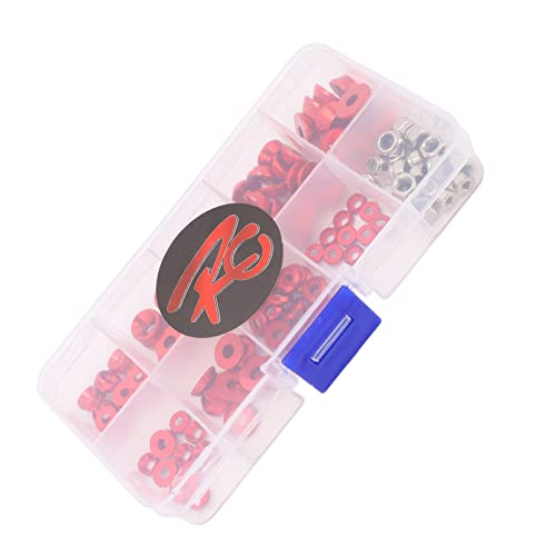 RC Screw Washer Kit Aluminum Alloy CNC Machined Flat Round Cup Head Washers and Nuts for 1/10 1/8 RC Cars, Anodized Lightweight Hardware Set with 125 PCS in Plastic Box (Red) - color: Red