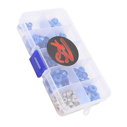 RC Screw Washer Kit Aluminum Alloy CNC Machined Flat Round Cup Head Washers and Nuts for 1/10 1/8 RC Cars, Anodized Lightweight Hardware Set with 125 PCS in Plastic Box (Blue) - color: Blue