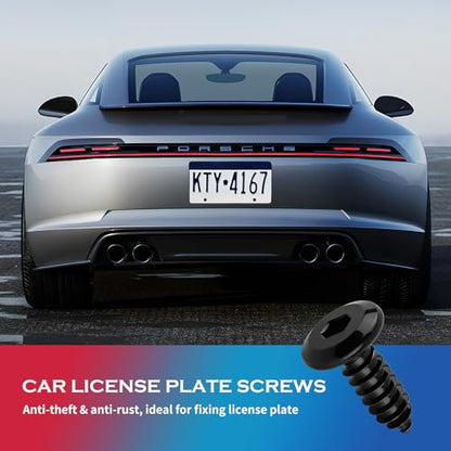 M6x18mm Stainless Steel Anti Theft License Plate Screws,Sturdy Car License Plate Bolts to Fix Front & Rear Licenses Plates/Frames,Essential Domestic Vehicle Screws for Licenses Plates - color: Black