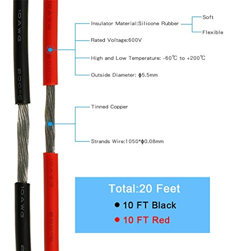 BNTECHGO 10 Gauge Silicone Wire 10 ft red and 10 ft Black Flexible 10 AWG Stranded Tinned Copper Wire - color: Silicone Wire Red and Black, size: 10 silicone wire red 10ft and black 10ft