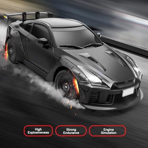 MN-268 RC Drift Car, 1:16 Scale High Speed 20 KPH Racing Drift Car with Gyro, LED Lights and Drift Tires, 2.4G Hobby RC Cars Gift for Adults and Teens (Black) - color: Black, size: 2 Batteries