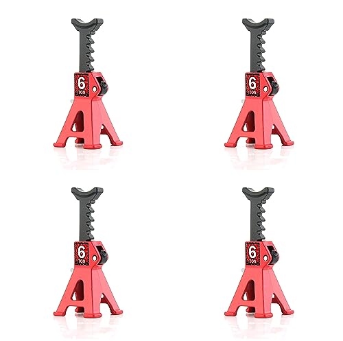 1/24 RC Toy Jack Stands 1/18 Simulation 6 Ton Metal Adjustable Mini Jacks Stand for 1:18 1:24 Scale Crawler Car Axial SCX24 Kyosho Tamiya HSP FCX24 TRX4M SCX24 AX24 Ford Bronco (Red, 4 PCS) - color: Red