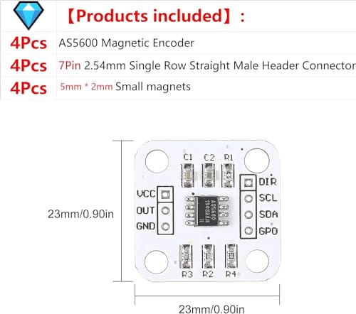 WWZMDiB 4Pcs AS5600 Magnetic Encoder 3.3V 12bit high Precision Magnetic Induction Angle Measurement Sensor Module，Mainly Used to Obtain Information Such as Progressive Motor Speed
