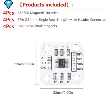 WWZMDiB 4Pcs AS5600 Magnetic Encoder 3.3V 12bit high Precision Magnetic Induction Angle Measurement Sensor Module，Mainly Used to Obtain Information Such as Progressive Motor Speed