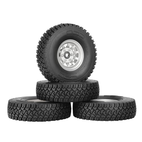 4PCS 1.55 Inch Beadlock Metal Wheel Rim and Rubber Tires Set for 1/10 RC Rock Crawler Car for Axial AX90069 D90 TF2 Tamiya CC01 LC70(90mm-10Holes Silver) - color: 90mm-10holes Silver