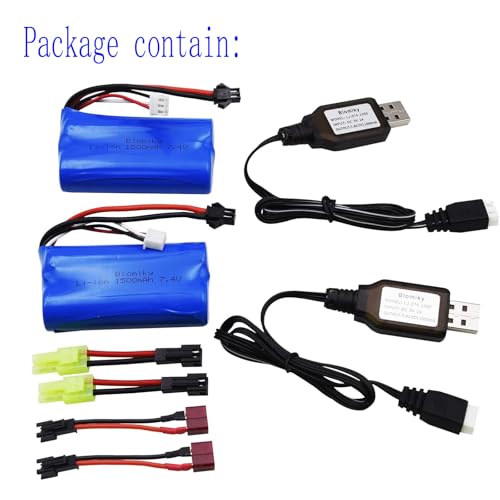 Blomiky 2 Pack H101 7.4V 2S 15C 1500mAh Battery with SM-2P Plug Suitable for H105 H103 H101 Remote Control RC Boat / H101 Battery