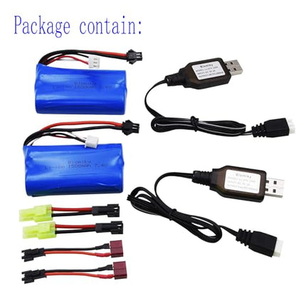 Blomiky 2 Pack H101 7.4V 2S 15C 1500mAh Battery with SM-2P Plug Suitable for H105 H103 H101 Remote Control RC Boat / H101 Battery