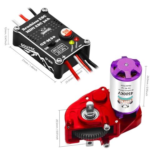 GOUPRC Upgrade 30A Brushless ESC & 1224 4500KV Brushless Outrunner Motor with Transmission for SCX24 RC Crawler Axial 1/24 RC Crawler Buggy Truck - color: Red Transmission