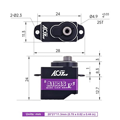 AGFRC Mini-Z Car 0.05Sec High-Speed RC Micro Servo Motor (A11CLS V3) | 1.4kg Torque, Titanium Gear, Coreless Motor, Programmable, Fits Mini-Z, 1/24-1/28 Scale RC Cars. 20x21x11.3mm, 11g - style: A11CLS V3 Purple