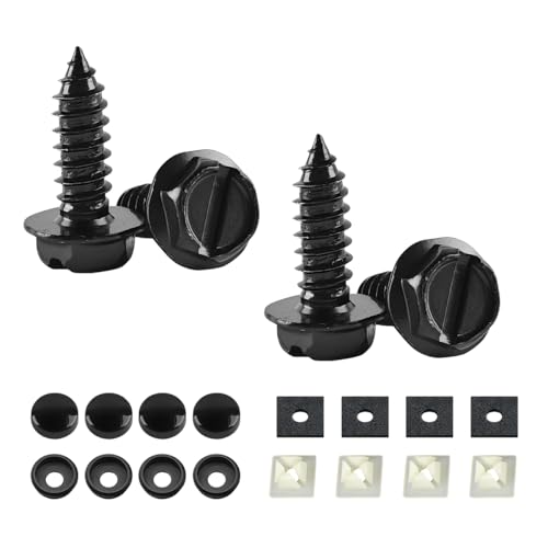 YALOK Slotted License Plate Screws, M6 Mounting Kit, Black | stainless steel hardware, rust-resistant finish, tamper-resistant fasteners, includes nuts and caps, front or rear mounting - color: Slotted-Black Set, size: 4PCS