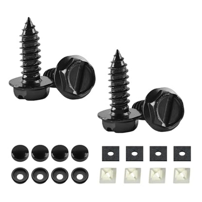 YALOK Slotted License Plate Screws, M6 Mounting Kit, Black | stainless steel hardware, rust-resistant finish, tamper-resistant fasteners, includes nuts and caps, front or rear mounting - color: Slotted-Black Set, size: 4PCS