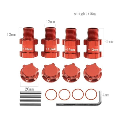 RC Wheel Hex 13mm Extended Wheel Hub Drive 14mm to 17mm with Anti-dust Cap Nuts 17mm Alum for Arrma Senton Granite Big Rock Vorteks 3S Senton Granite Mega550 Infraction Mega570 Upgrade Parts (Red)