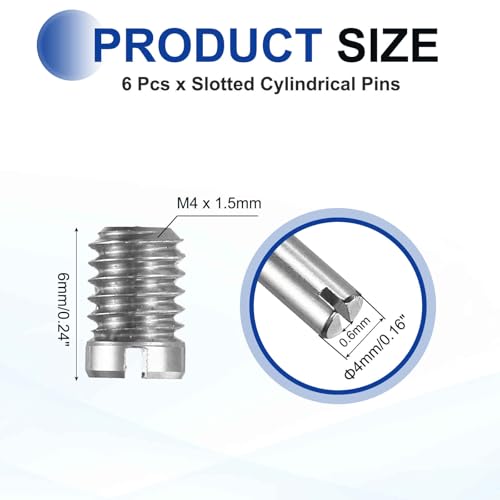 MECCANIXITY 6 Pcs M4 x 6mm Slotted Cylindrical Pins, 304 Stainless Steel Dowel External Thread Locating Parallel Pins Shelf Support Peg Pin for Furniture Installation, DIY Project - size: M4 x 6mm