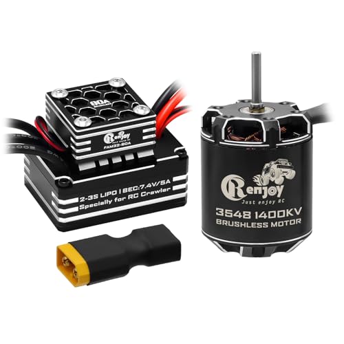 3548 1400KV Brushless Outrunner Motor with AM32 80A Brushless ESC Electric Speed Controller for 1/10 Remote Control Crawler Upgrade - size: 1400KV, w/o Programming Card
