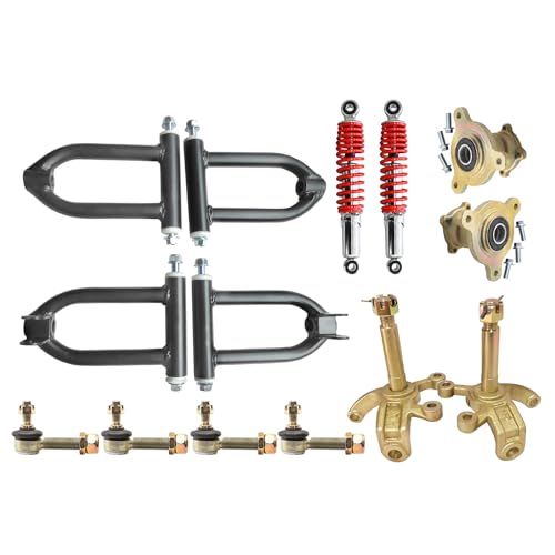 Front A Arm Suspension Kit 170mm 182mm for 110cc-200cc ATV Go Kart Quad – 4 Stud 78mm Hubs 250mm Shocks with Spindles Tie Rods for Buggy DIY