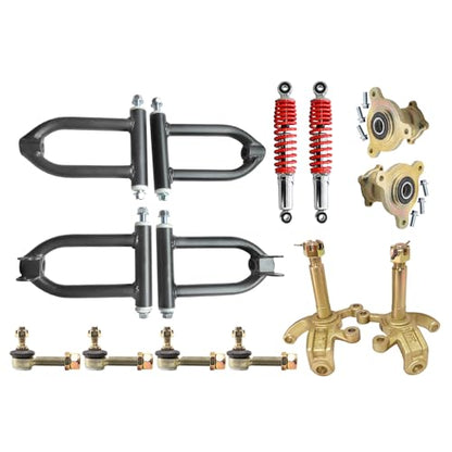 Front A Arm Suspension Kit 170mm 182mm for 110cc-200cc ATV Go Kart Quad – 4 Stud 78mm Hubs 250mm Shocks with Spindles Tie Rods for Buggy DIY