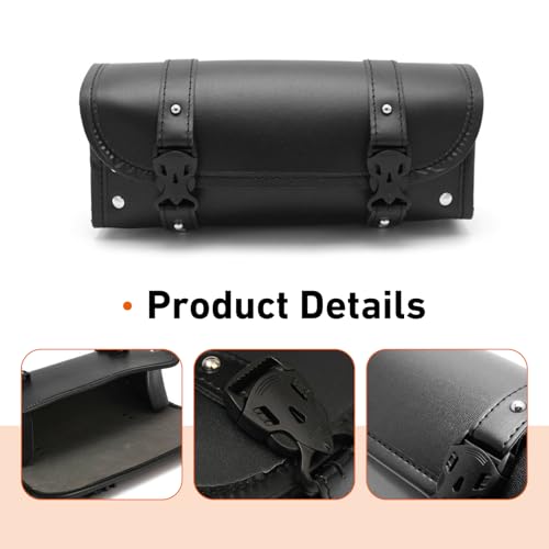 Motorcycle Fork Tool Bag, Leather Waterproof Motorcycle Tool Bag, Large Capacity Front Handlebar Saddle Bags, Universal for Most Motorcycles (Black)