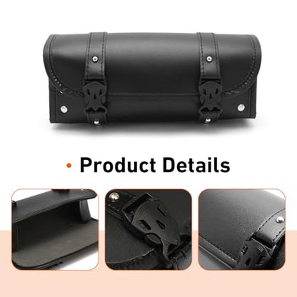 Motorcycle Fork Tool Bag, Leather Waterproof Motorcycle Tool Bag, Large Capacity Front Handlebar Saddle Bags, Universal for Most Motorcycles (Black)