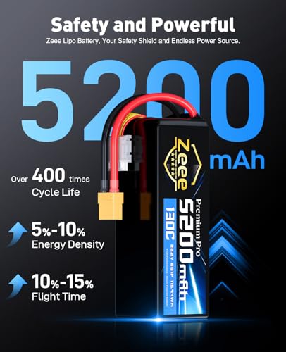 Zeee Premium Pro 6S 5200mAh Lipo Battery 22.2V 130C XT90 Plug (2 Packs) | Ultra-Low Internal Resistance Soft Pack Lipo Battery for RC Car Truck RC Drone Boat Helicopter Airplane Racing Models