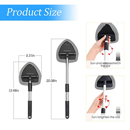 Extendable Car Windshield Cleaning Tool with Microfiber Pads, Gray | reusable glass-wiper design, interior and exterior window use, fits most cars, SUVs, and trucks, automotive cleaning tools - color: Gray