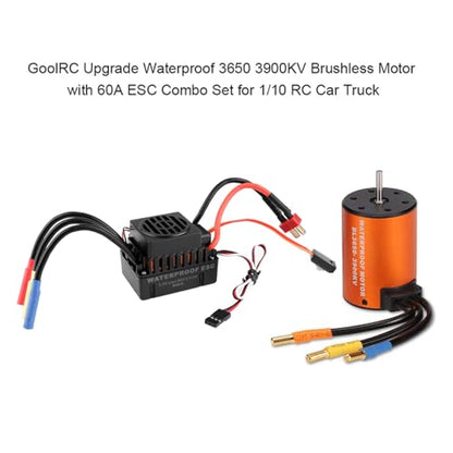 GoolRC Brushless Motor Upgrade Waterproof 3650 3900KV Brushless Motor with 60A ESC Combo Set for 1/10 RC Car Truck