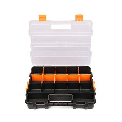 CASOMAN Tool Box Organizer Interlocking Black Small Parts Organizer for Fasteners and Crafts w/Removable Dividers (2 Piece Pack) - size: 2 Piece Set, Black