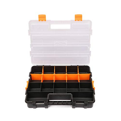 CASOMAN Tool Box Organizer Interlocking Black Small Parts Organizer for Fasteners and Crafts w/Removable Dividers (2 Piece Pack) - size: 2 Piece Set, Black