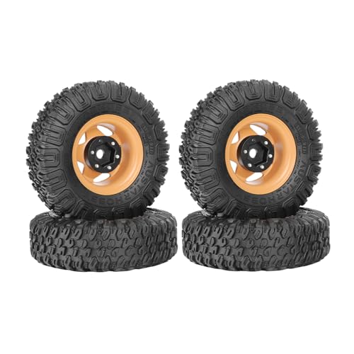 4PCS RC Car 1.55 Inch Tyres Aluminum Alloy Metal Beadlock Wheel Rim and Rubber Tires for 1/10 RC Crawler Car for Axial AX90069 D90 TF2 Tamiya CC01 LC70 MST JIMNY(85mm-5Spoke Yellow) - color: 85mm-5Spoke Yellow