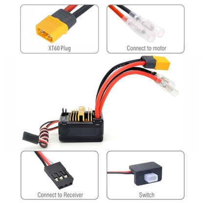 Plus V2 80A Brushed ESC 2-3S BEC 6.4V/7.4V 5A for 1/10 Crawler RC Climbing Car Brush Motor - size: 80A ESC