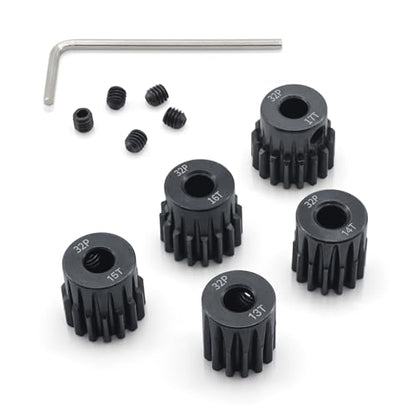 32P Metal Steel Gear Set 5mm Hole 13T 14T 15T 16T 17T Gear with Hex Key Screwdriver Hardened Motor Pinion Gear for Traxxas Arrma HSP HPI AXIAL Tamiya Losi 1/8 RC Car(5Pack) - size: 13T 14T 15T 16T 17T