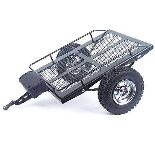 LCX Racing 1/10th RC Crawler Car Heavy Duty Metal Trailer RC Crawler Hooper Trail Cargo Carrier Metal Kit for Axial SCX10 SCX10 II TRX4 TRX6 Redcat Gen7 Gen8 D90 HPI
