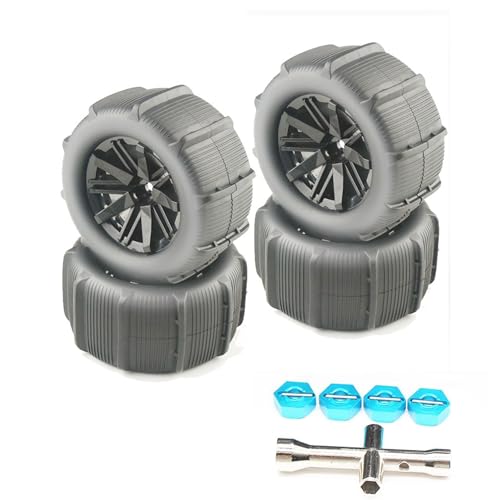 12mm Hex Hub RC Wheel Rims & Rubber Tires 1/10 1/12 1/14 1/16 1/18 Scale Beach Sand/Snow/Desert Off Road Crawler Truck Wheels Tires Compatible with WLtoys 144001 (4* Tires with Tools) - color: 4* Tires With Tools