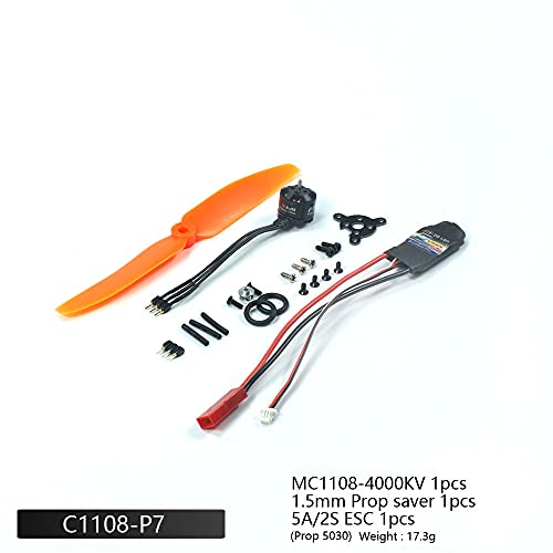 2S 7.4V Micro Brushless Motor MC1108-4000KV with 1S/2S 5A ESC+5030 Prop Power Combo Used for Fixed Wing Micro Indoor Airplane F3P Model Airplane (C1108-P7)