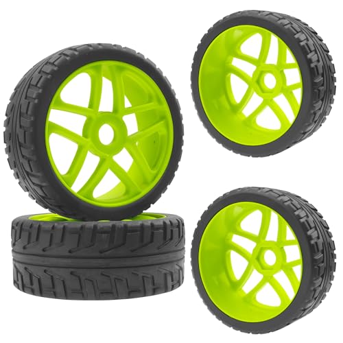 ShareGoo OD 4.09" Rubber 1/8 RC Buggy Tires and 17mm Hex Wheels Rim Compatible with Arrma Typhon Kyosho Losi VRX Redcat HSP HPI 1/8 Scale RC Off Road Buggy (Green) - color: Green