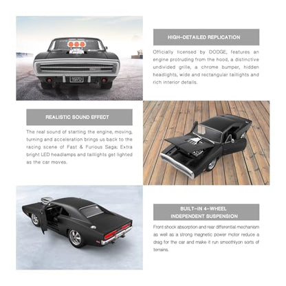 RASTAR RC Cars 1:16 Fast & Furious 1970 Dodge Charger R/T Remote Control Car, Toy Muscle Cars for Boys, Matt Black 2.4G