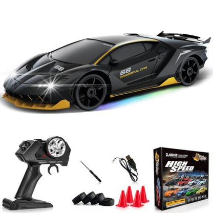 Remote Control Car RC Drift Car 2.4GHz 1:24 4WD 15KM/H High Speed Racing Sport Car with LED Lights Drifting Tire Racing Sport Toy for Adults Boys Girls Kids Gift - color: Dark Gray