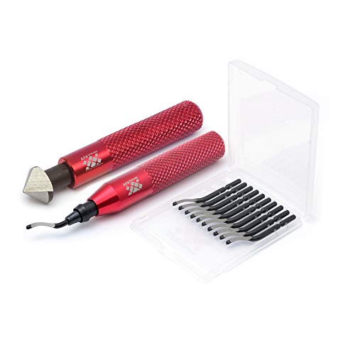 AFA Tooling Deburring Tool & Countersink Hand Reamer, Red CNC Handle | 11 HSS blades with 360-degree rotation & Countersink Hand Reamer make chamfers for 3D printing, metal, PVC, copper - style: Reamer & Deburring Tool
