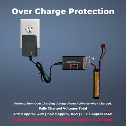 Airsoft Battery Charger LiPo Balance Charger for Lipo/Li-Ion Battery with Wireless Voltage Meter, Overcharge Protection Fast Charging and Safety Cut Off for 7.4V 11.1V 14.8V Airsoft RC Lithium Battery