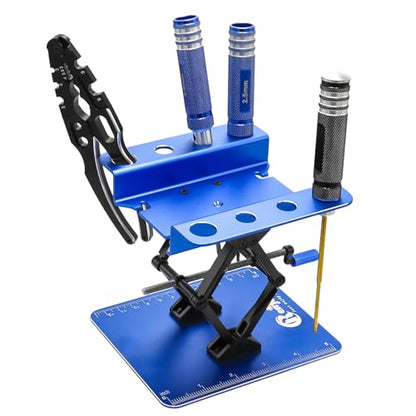 RC Car Work Stand Lift Lower w/Screw Tray for 1/8 1/10 1/12 RC Cars, Blue | Adjustable Aluminum RC Car Repair Stand for 1/8 1/10 1/12 Scale RC Crawler Truck Traxxas Slash TRX4 Arrma Axial SCX10 - color: Blue