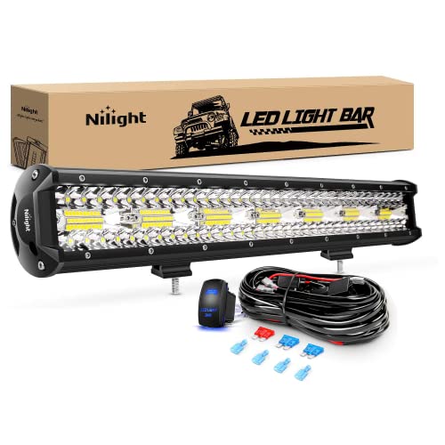 Nilight 20 Inch 420W LED Light Bar Triple Row Flood Spot Combo 42000LM Driving Boat Led Off Road Lights with 12V On/Off 5 Pin Rocker Switch 16AWG Wiring Harness Kit, 2 Years Warranty - color: 20Inch Lights + Wiring Harness