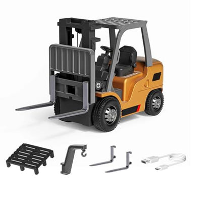 1/64 RC Forklift with Trailer, 2.4G Alloy Remote Control Forklift for Adults, Mini Forklift Truck with Cargo Hook/Forks/Pallet, RC Engineering Vehicle Gift -Basic Version - style: 1/64 RC Forklift, Basic Version