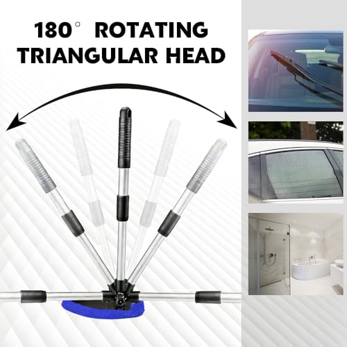 Windshield Cleaner Tool, Windshield Cleaning Tool, Car Window Detailing Cleaning Kit with Extendable Handle and Reusable Microfiber Pads, Auto Glass Wiper Brush for Car Office Home (Blue) - color: Blue