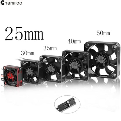 RC Car Metal Motor Cooling Fan 25mm 30mm 35mm 40mm 50mm RC Heatsink 28000RPM ESC Cooling Fans Red-Black Fit for 1/8 1/10 1/12 Scale RC Car 540 550 Brushless OR Brushed Motors (25mm) - size: 25mm