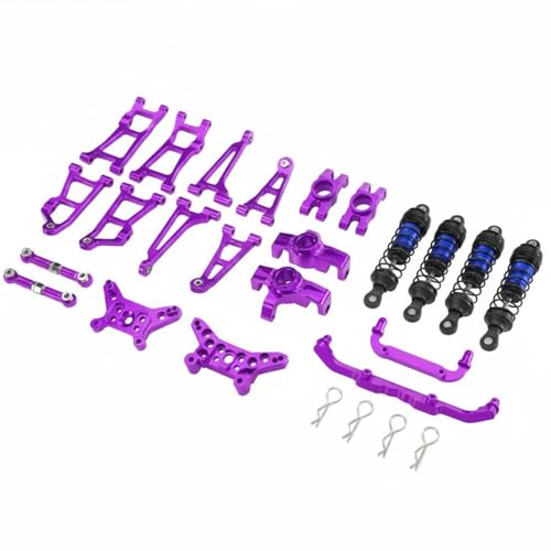 Set RC Car Kit Chassis Upgrade Steering Cups Swing Arms Aluminum 6061 CNC Machined Adjustable Tie Rods Semi Metal Shocks Suitable for 1/14 14211 Courses Trails Gravel Paths, Purple - color: Purple