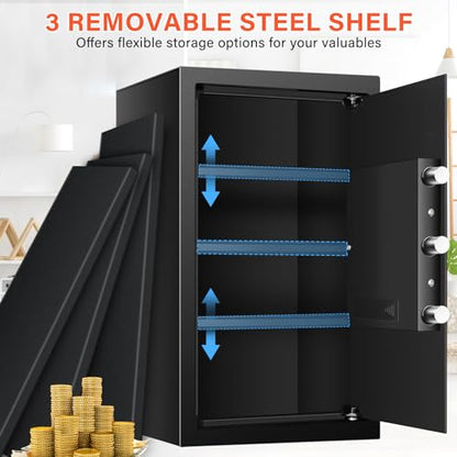 23.62'' Tall Extra Large Home Safe Box, Safe with Fireproof Waterproof Document Bag, Digital Keypad and 3 Removable Steel Shelves, Security Box for Money Medicines Jewelry Valuables - size: 5.0 Cubic Feet