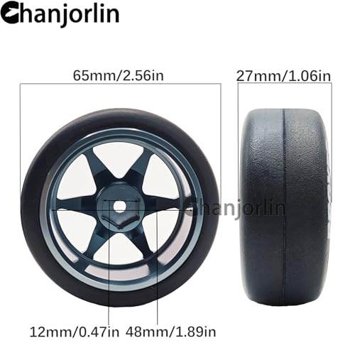 RC 1/10 Drift Tires & Aluminum Wheels 12mm Hex OD 65mm Hard Drift Racing Smooth Tyres for 1:10 1/12 Rally Street On Road Touring Car TT01 TT02 XV02 XV01 TA06 HPI KYOSHO PTG2 4PCS (Titanium) - color: Titanium