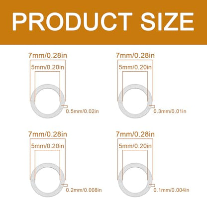 M5×7mm 304 Stainless Steel Shim Washers, 48-Piece Precision Mini Spacers | Four 0.1/0.2/0.3/0.5mm thicknesses for fine clearance tuning, shaft alignment, CNC assemblies, robotics and mechanical repair - size: M5x7