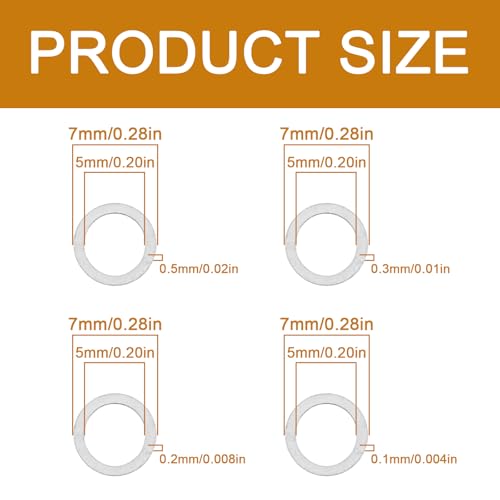 M5×7mm 304 Stainless Steel Shim Washers, 48-Piece Precision Mini Spacers | Four 0.1/0.2/0.3/0.5mm thicknesses for fine clearance tuning, shaft alignment, CNC assemblies, robotics and mechanical repair - size: M5x7